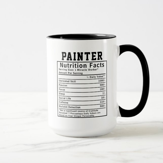 Funny Painter Nutrition Facts Staff Worker Gift Mug (Right)