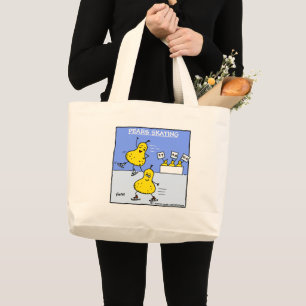 Funny Pairs Skating Pear Cartoon Art Figure Skate Large Tote Bag