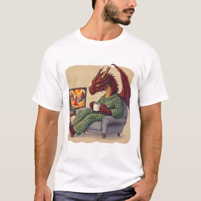 Funny Pajama Dragon Couch Lounging Art T-Shirt (Front)
