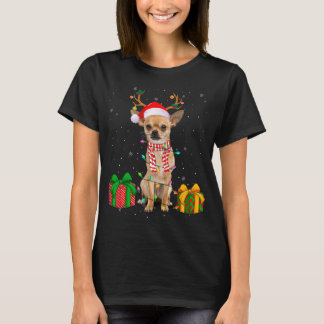 Funny Pajama Santa Hat Chihuahua Christmas Lights T-Shirt