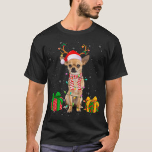Funny Pajama Santa Hat Chihuahua Christmas Lights T-Shirt
