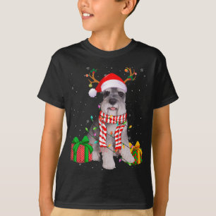 Funny Pajama Santa Hat Schnauzer Christmas Lights T-Shirt