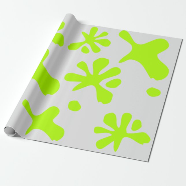Funny pale grey & neon green slime pattern kids  wrapping paper (Unrolled)