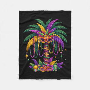 Funny Palm Tree And Beads Mardi Gras Hawaiian Trop Fleece Blanket