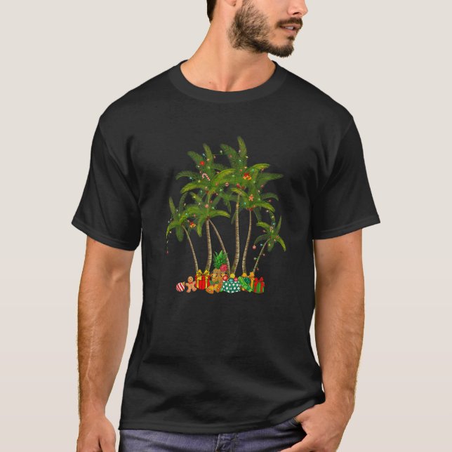 Funny Palm Trees Xmas Lights Hawaii Christmas In J T-Shirt (Front)