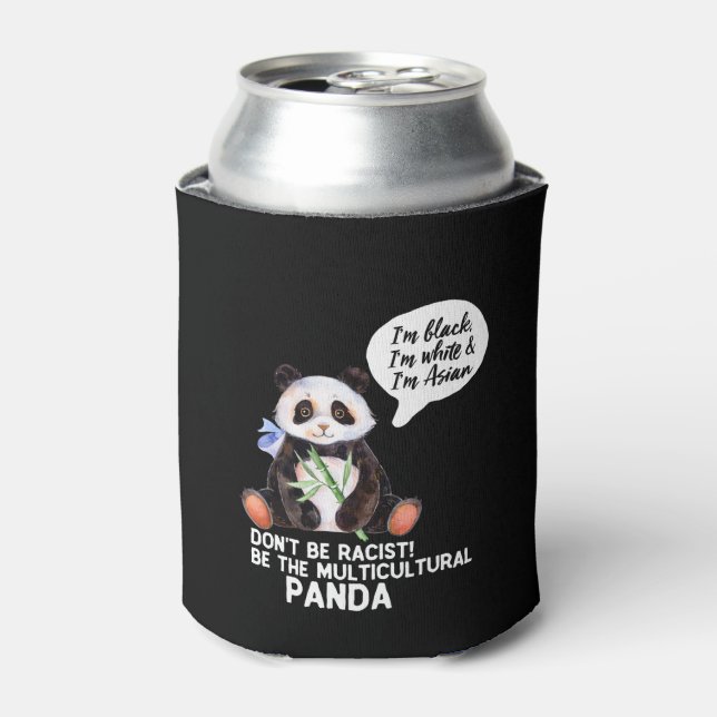 Funny Panda Against Racism Black White and Asian Can Cooler (Can Front)