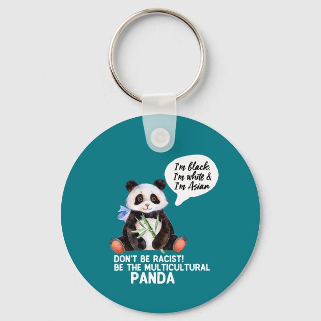 Funny Panda Against Racism Black White and Asian Key Ring (Front)