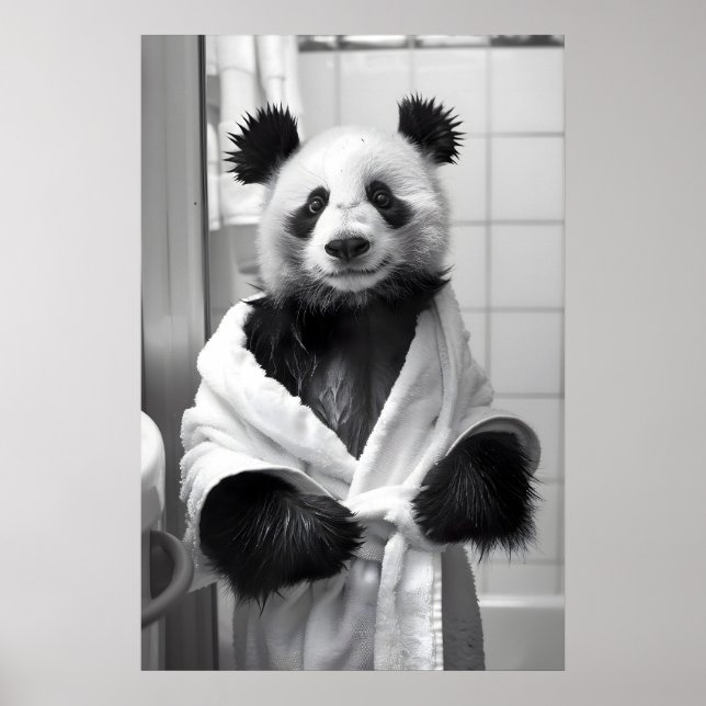 Funny Panda Bathrobe Print Quirky Bathroom Wall (Front)