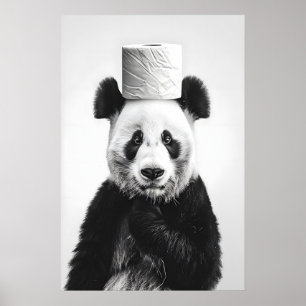 Funny Panda Bathroom Print, Toilet Paper Hat Poster