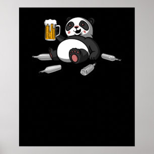 Funny Panda Bear Beer Drinking Party Poster