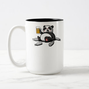 Funny Panda Bear Beer Drinking Party Two-Tone Coffee Mug