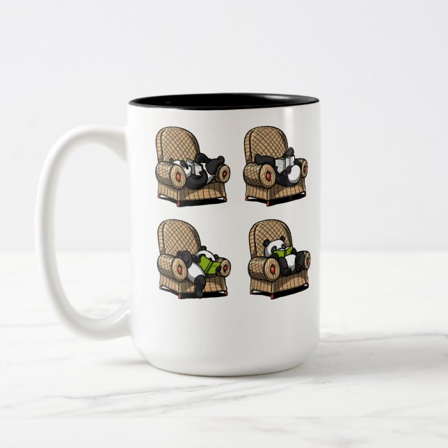 Funny Panda Bear Book Reading Animal Two-Tone Coffee Mug (Left)