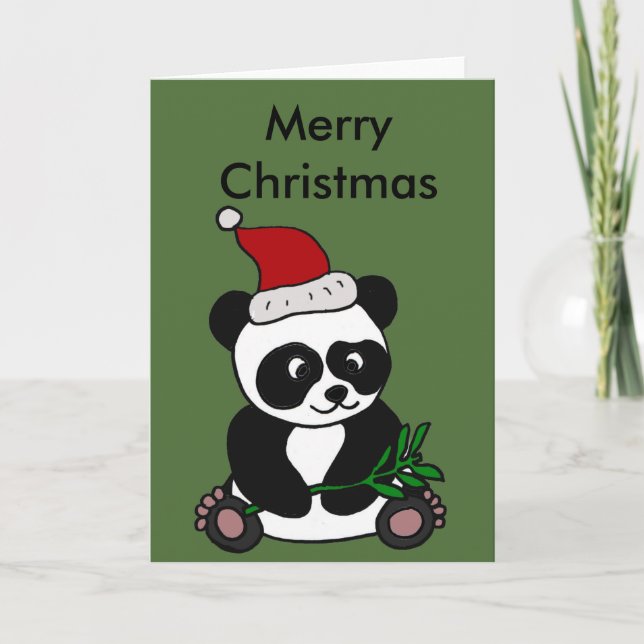 Funny Panda Bear Christmas Art Holiday Card (Front)