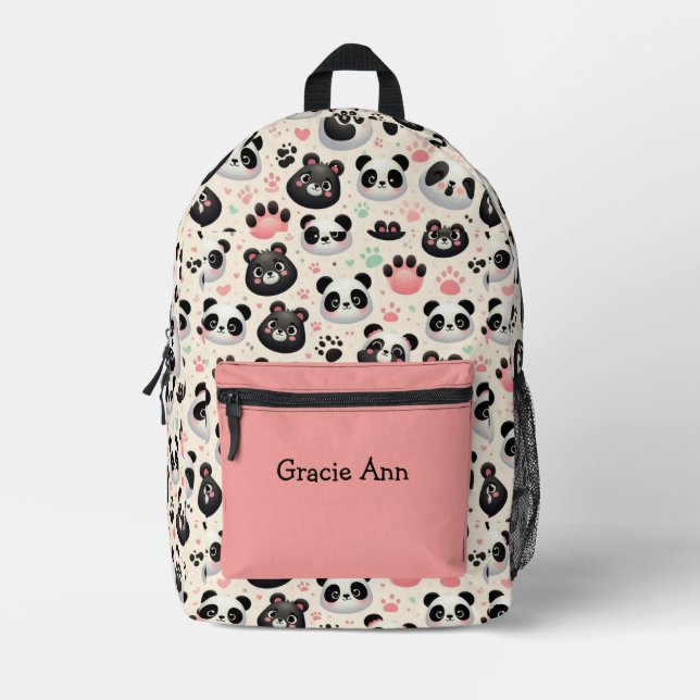 Funny Panda Bear Pattern Pink Black Backpack (Front)