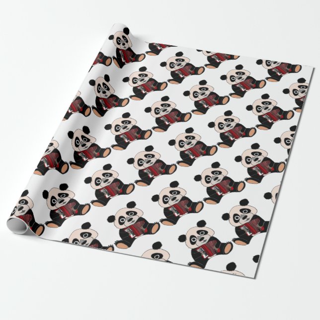 Funny Panda Bear Playing Accordion Wrapping Paper (Unrolled)