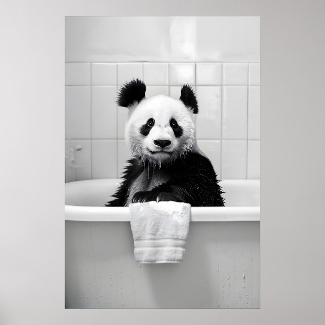 Funny Panda Bubble Bath Print Quirky Bathroom Wall (Front)