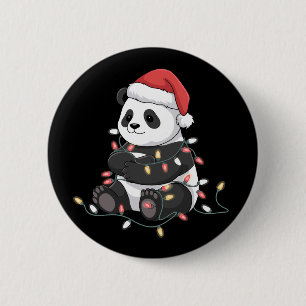 Funny Panda Christmas Animal Lights Lover 6 Cm Round Badge