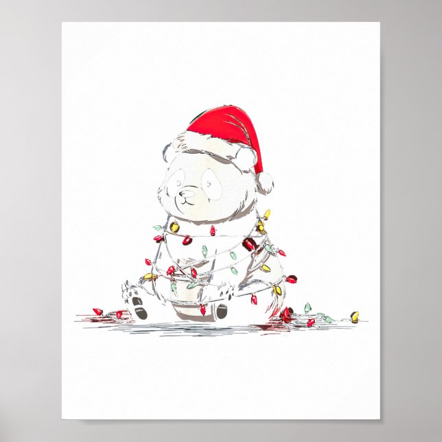 Funny Panda Christmas Graphics Animal Lights Lover Poster (Front)