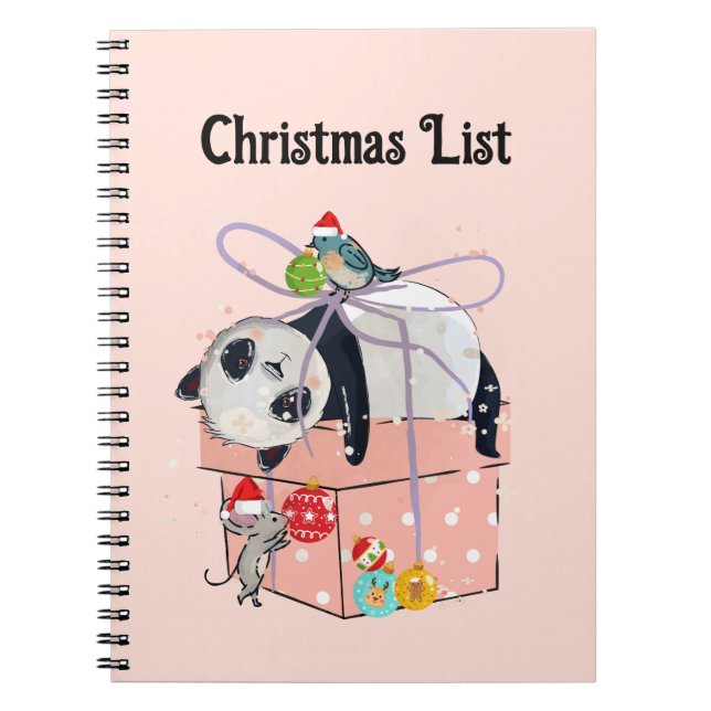 Funny Panda, Christmas List Spiral Notebook (Front)