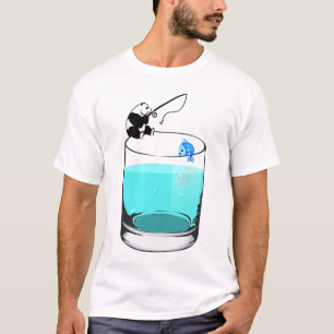 Funny Panda Fishing In A Glass Of Water T-Shirt