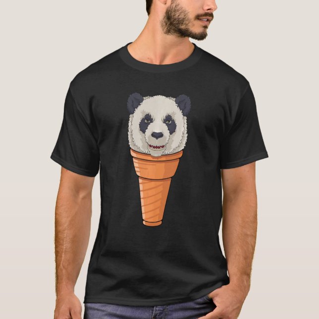 Funny Panda Ice Cream Cone Waffle Summer T-Shirt (Front)