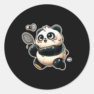 Funny Panda Playing Badminton Cute Sporty Exercise Classic Round Sticker