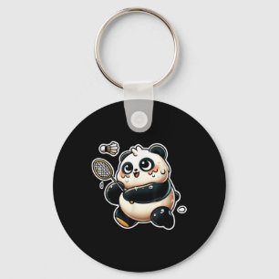 Funny Panda Playing Badminton Cute Sporty Exercise Key Ring