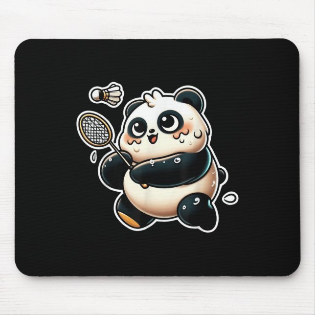 Funny Panda Playing Badminton Cute Sporty Exercise Mouse Pad (Front)