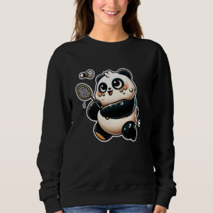 Funny Panda Playing Badminton Cute Sporty Exercise Sweatshirt