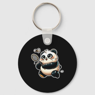 Funny Panda Playing Dminton Cute Sporty Exercise Key Ring