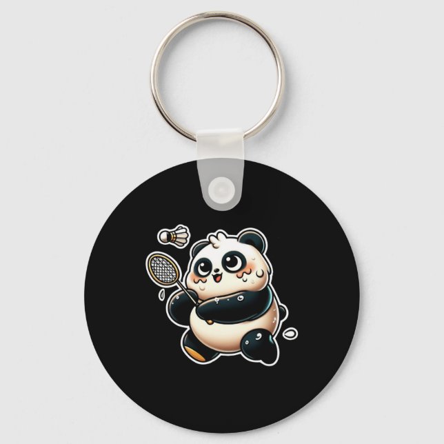 Funny Panda Playing Dminton Cute Sporty Exercise  Key Ring (Front)