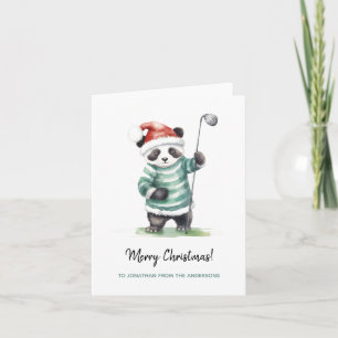 Funny Panda playing golf Christmas Card