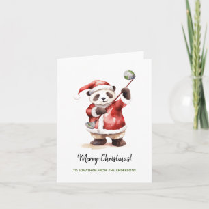 Funny Panda playing golf Christmas Card