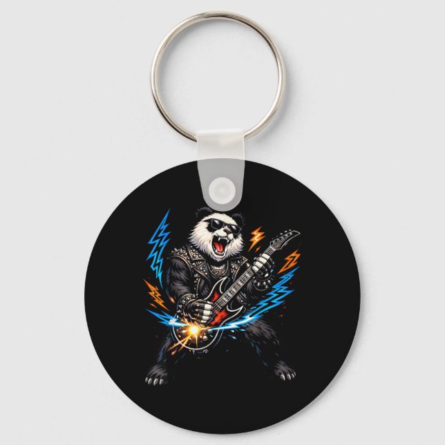 Funny Panda Playing Guitar Rock and Roll for Men Key Ring (Front)