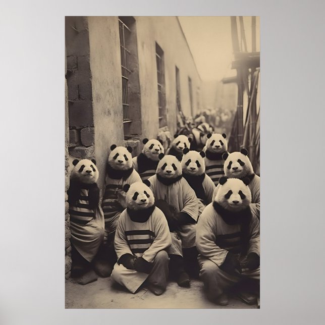 Funny Panda Prison Print Vintage Striped Suit (Front)
