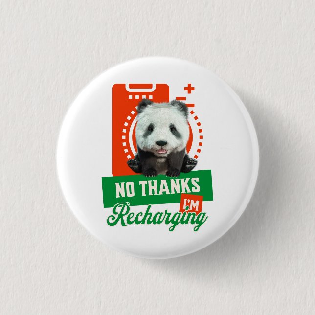 Funny Panda Recharging Introvert Battery Design 3 Cm Round Badge (Front)
