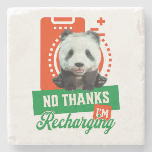 Funny Panda Recharging Introvert Battery Design Stone Coaster