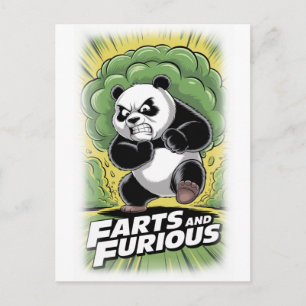 Funny Panda running and making Fart on a White Holiday Postcard