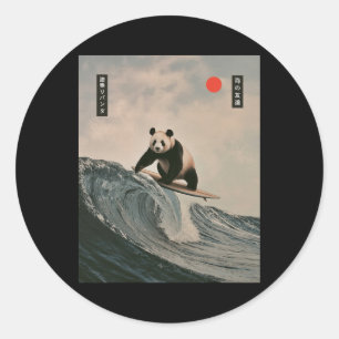 Funny Panda Surfing Saying Japanese Wave Meme Humo Classic Round Sticker