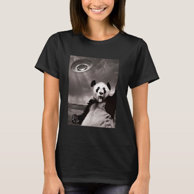 Funny Panda UFO Selfie T-Shirt (Front)