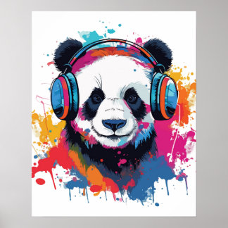 Funny Panda watercolor bright art Poster