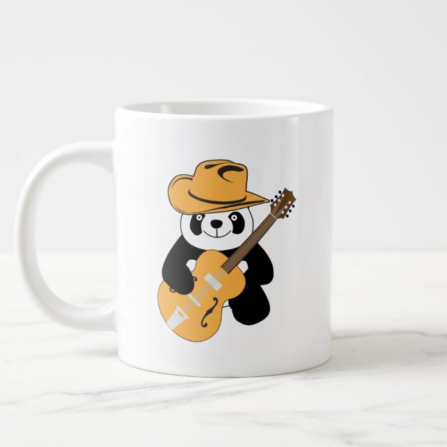 Funny panda with guitar large coffee mug (Left)