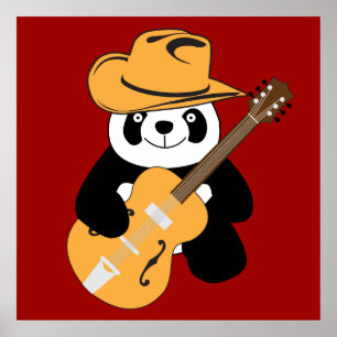 Funny panda with guitar poster