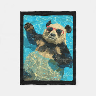 Funny Panda with Sunglasses Cool Summer Animal Fleece Blanket