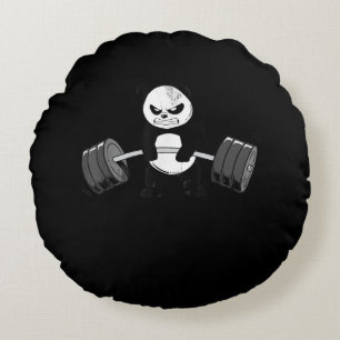 Funny Panda Workout Kitten Gym Deadlift Power Round Cushion