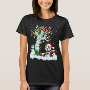 Funny Panda Xmas Tree Lighting Santa Hat Panda Chr T-Shirt