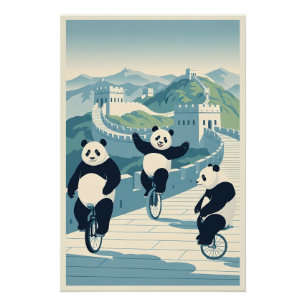 Funny Pandas in China Poster