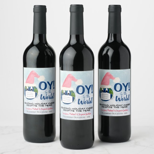 Funny Pandemic OY to the World Holiday Wine Label (Bottles)
