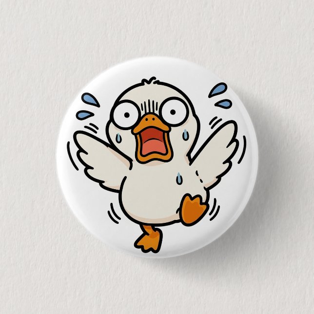 Funny Panicking Duck Kawaii Cute Meme Button (Front)