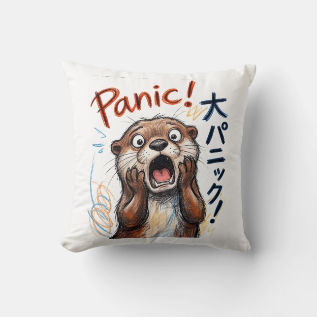 Funny Panicking Otter Meme  Cushion (Front)